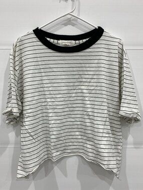 Treasure & Bond Black and White Striped Cropped Asymmetrical Shirt Size Medium